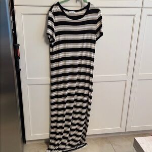 Calvin Klein Black & White Striped Maxi Tee Dress
